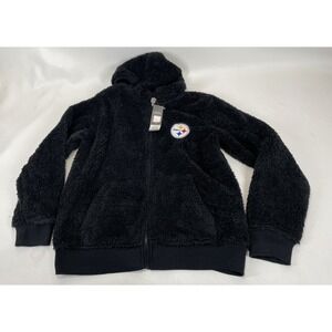 Steelers NFL Pro Line Plush Fleece Full Zip Hoodie Jacket Mens Size XL Black NWT